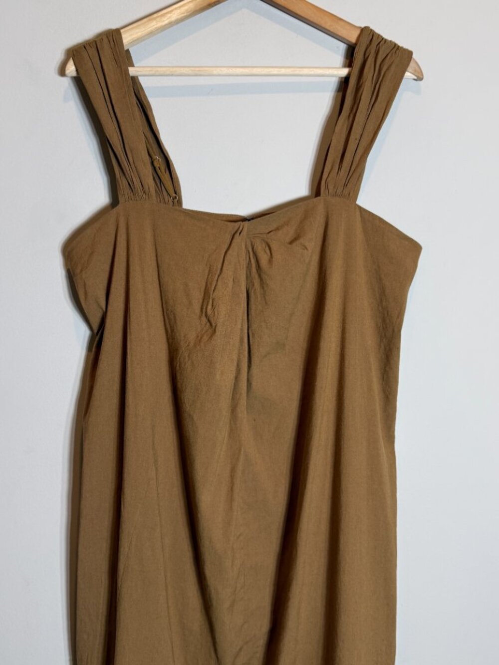 Vince Linen Square Neck A-Line Midi Dress Women's Large Brown Minimalist Chic - Picture 7 of 16